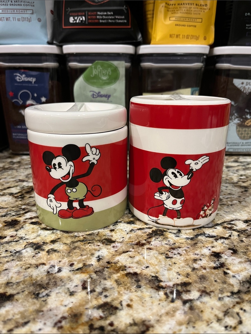 Disney Store Vintage Mickey Mouse Red Ceramic Bathroom Toothbrush Set